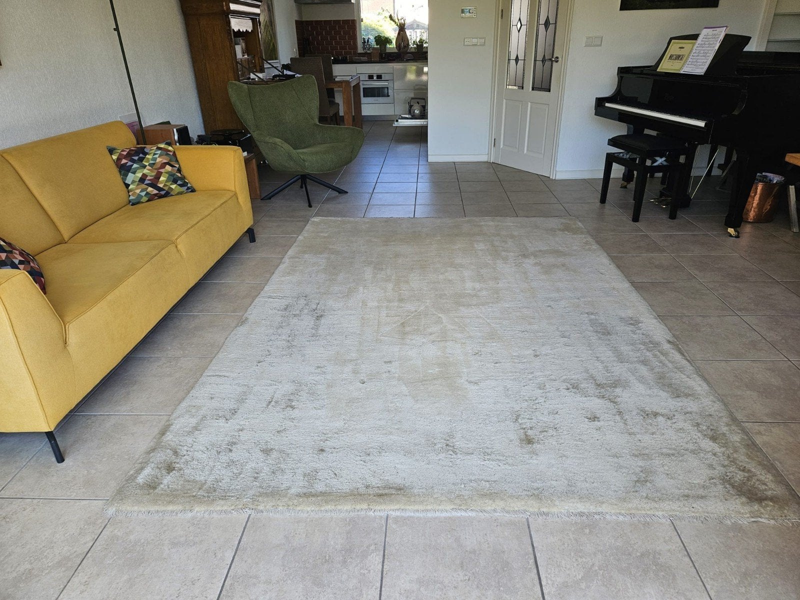Wollen vloerkleed, egaal beige, 200x280 cm, pas gereinigd, Huis en Inrichting, Stoffering | Tapijten en Kleden, Ophalen, Beige