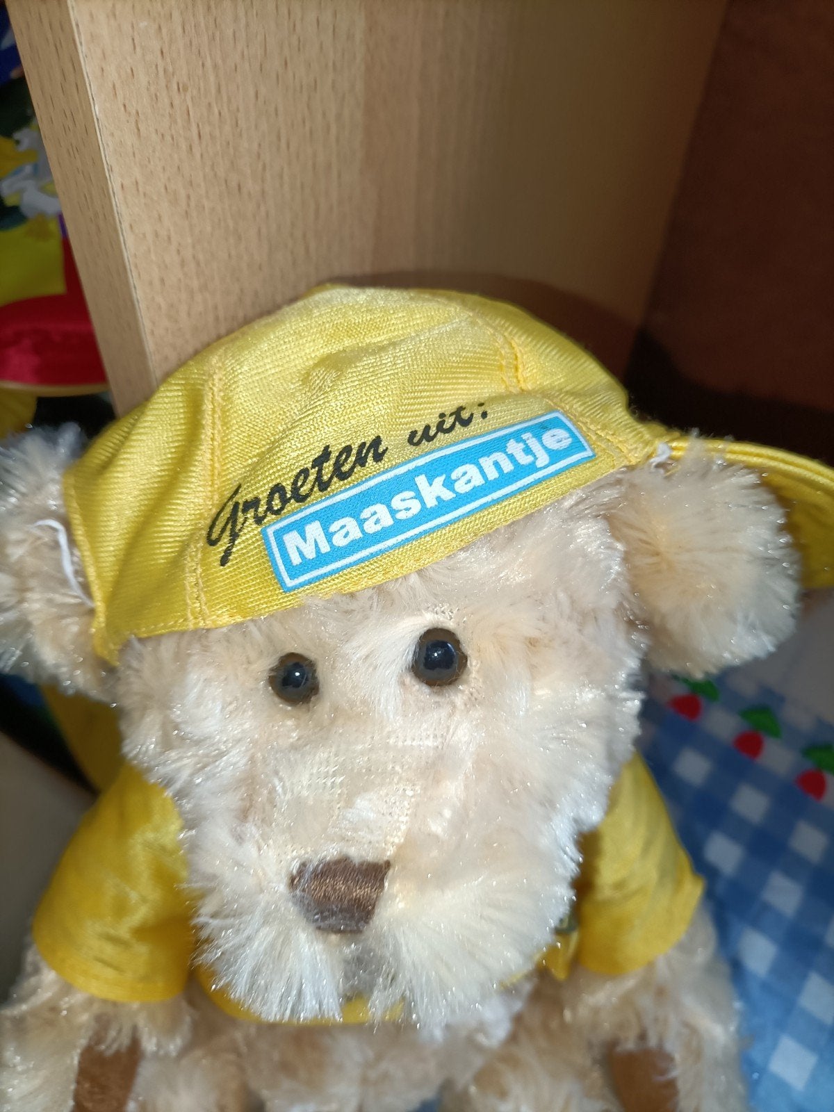 Maaskantje beer knuffel "Ge hebt oe bus gemist verrekte Koek, Ophalen of Verzenden, Zo goed als nieuw, Stoffen beer, Overige merken