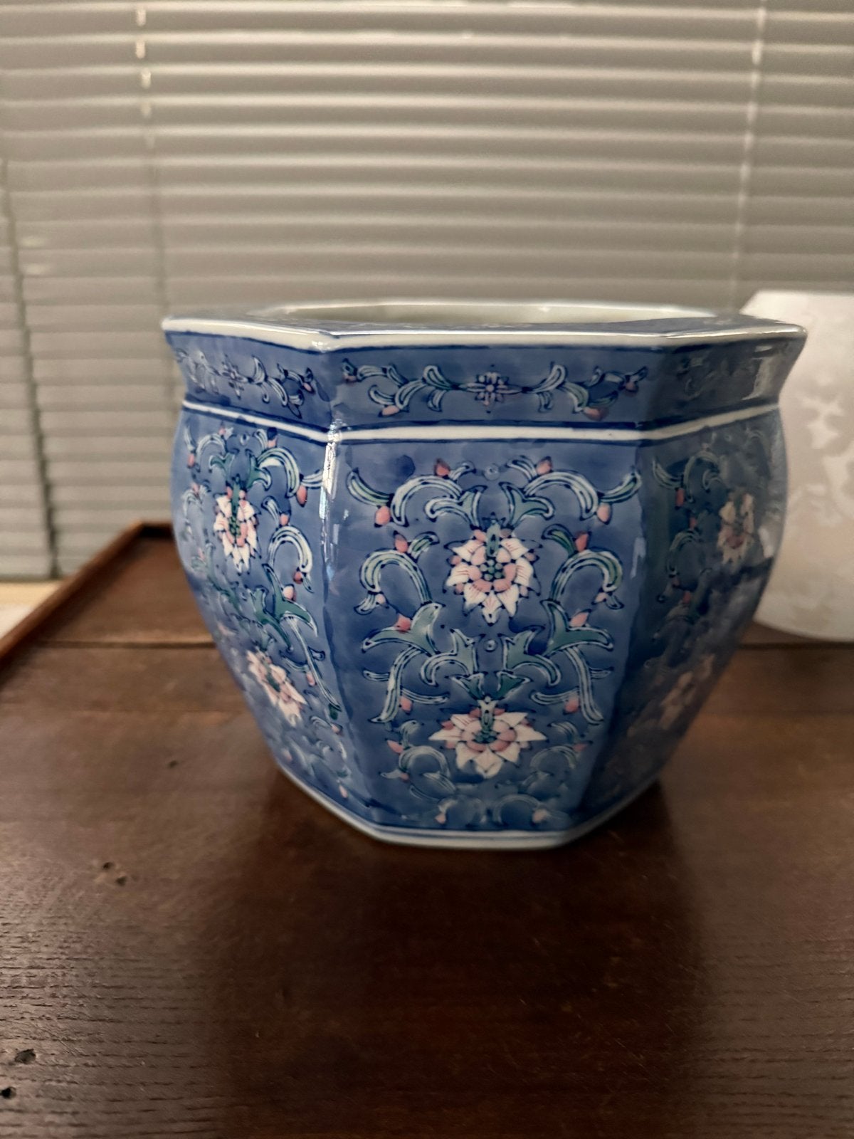 Antieke Chinese bloempot, blauw-wit porselein 16/20cm, Ophalen of Verzenden