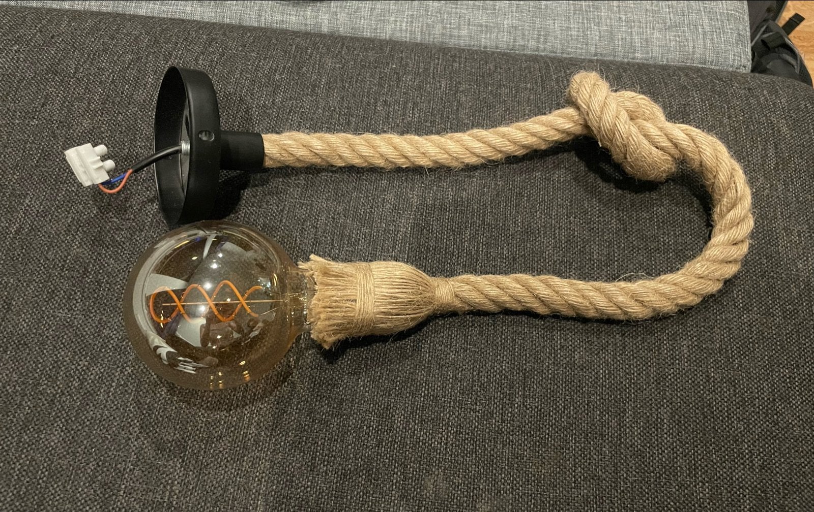 Hanglamp touw design, Huis en Inrichting, Ophalen, Zo goed als nieuw, Natuurlijk materiaal, E27 (groot)