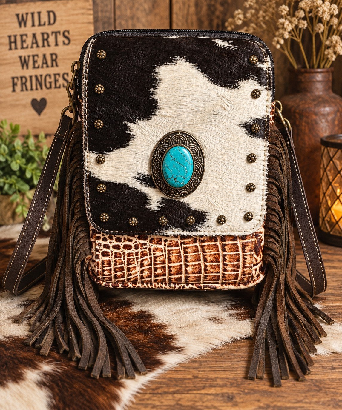 Myra Bag Westernstyle Schoudertasje met Franjes, Ophalen, Zo goed als nieuw, Bruin, Schoudertasje