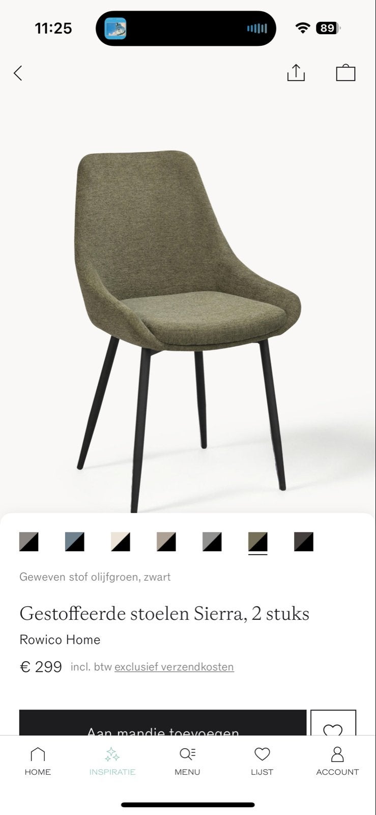 Set van 6 gestoffeerde eetkamerstoelen, olijfgroen, Ophalen, Overige kleuren, Zo goed als nieuw, Stof
