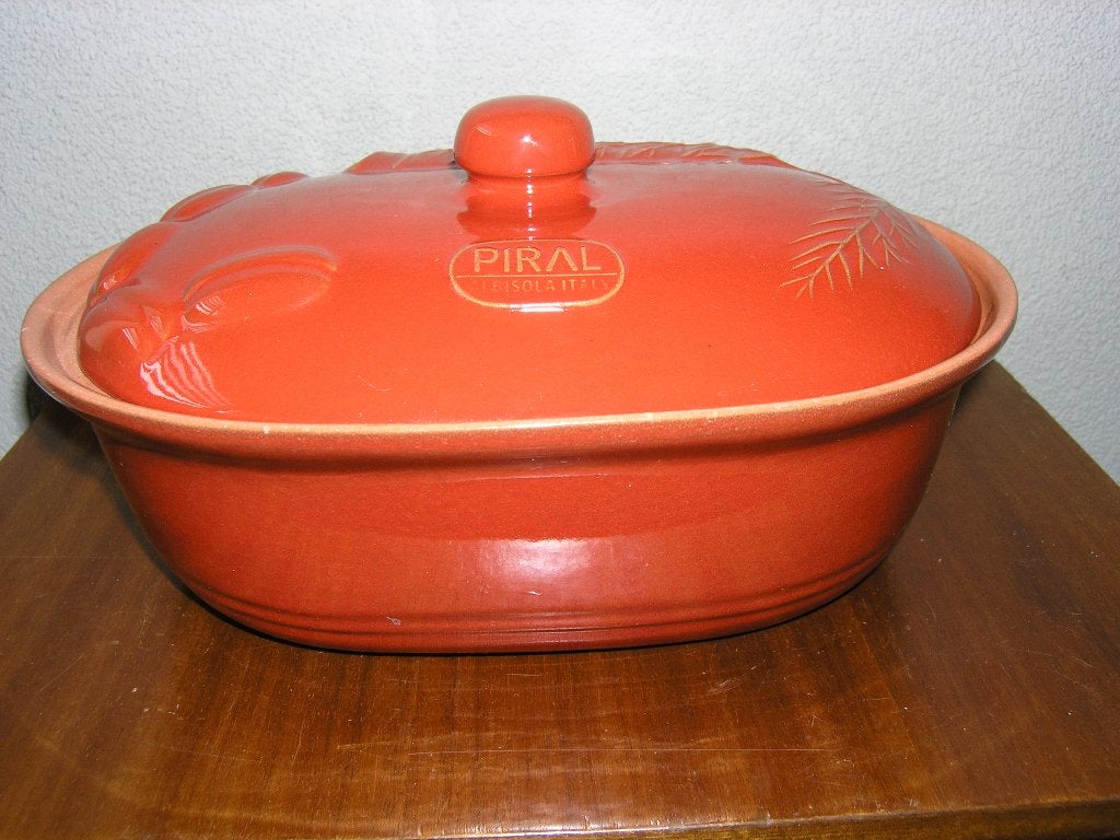 1 rode Piral ovenschaal + een blauwe eendvormige patéschaal, Gebruikt, Ophalen of Verzenden, Overige stijlen, Glas