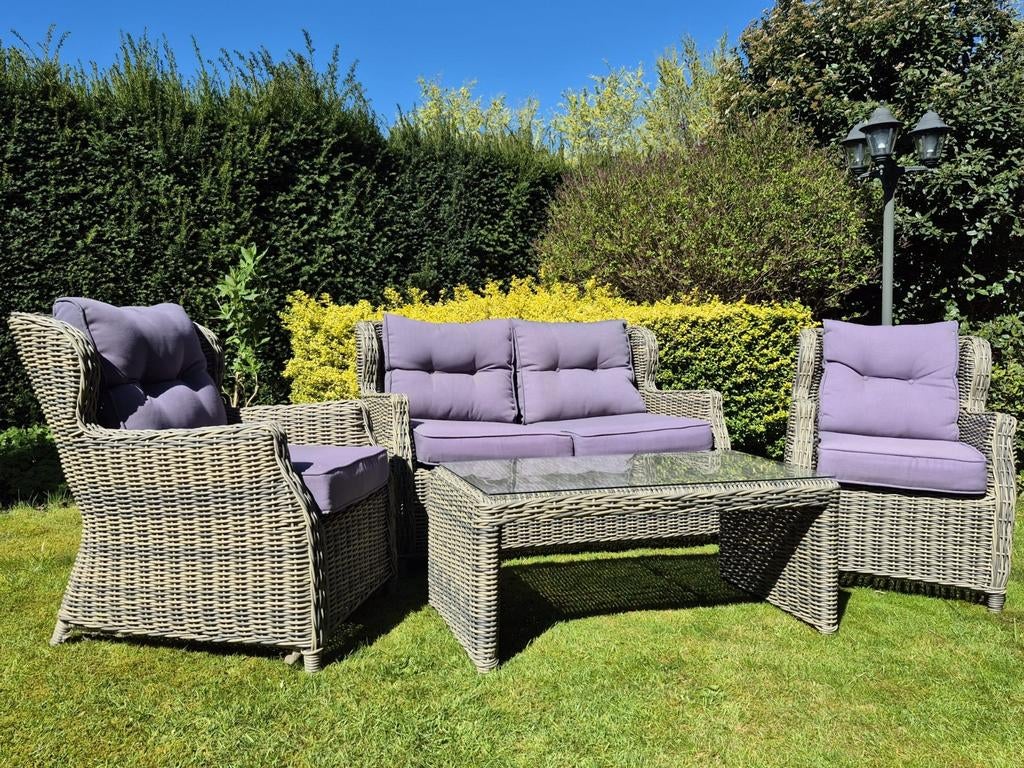 Mooie greywash wicker lounge set - ZGAN - zie omschrijving, Ophalen, 4 zitplaatsen, Zo goed als nieuw, Loungeset