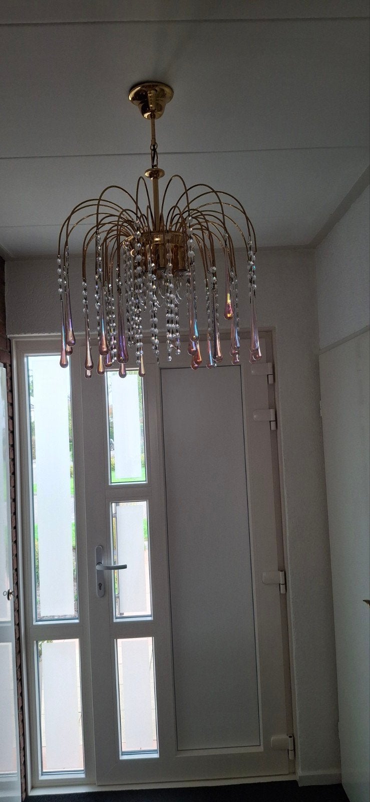 Gouden Kroonluchter met Kristallen met druppels, Ophalen, Klassiek, Glamour, Modern, E14 (klein), Zo goed als nieuw