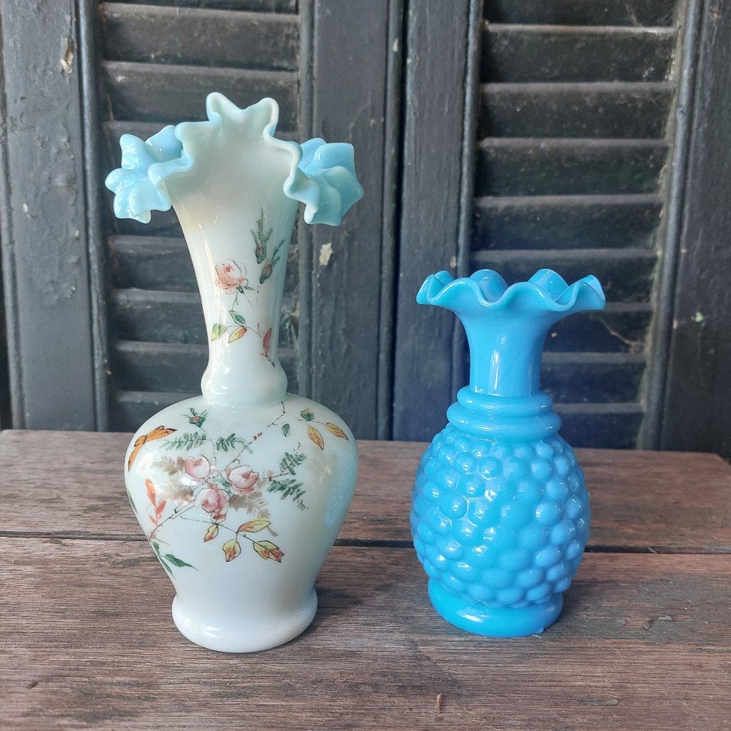 Franse blauwe turkoois vaas van opaline persglas, Ophalen of Verzenden