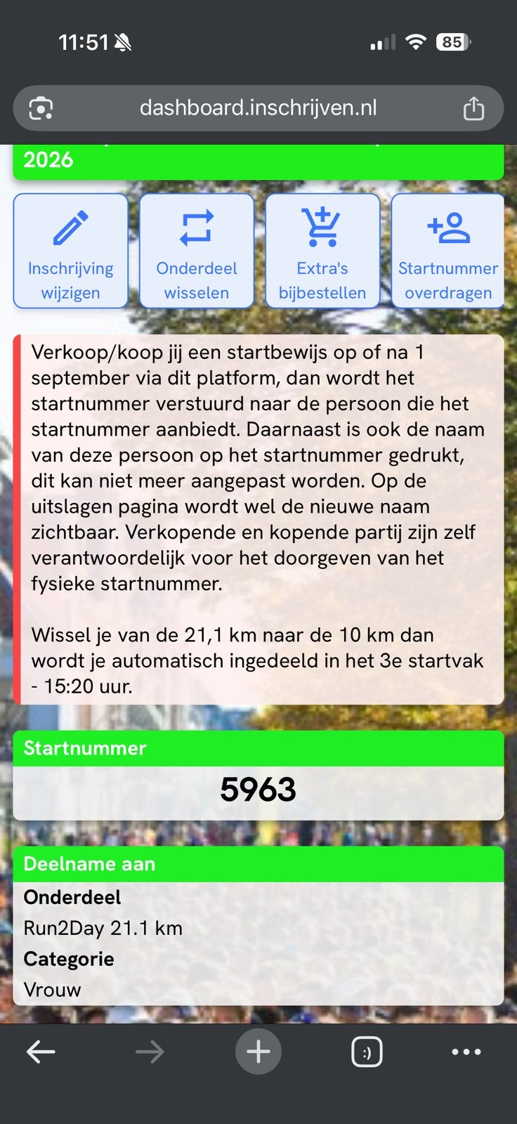 Startbewijs halve marathon Haarlem 27 september