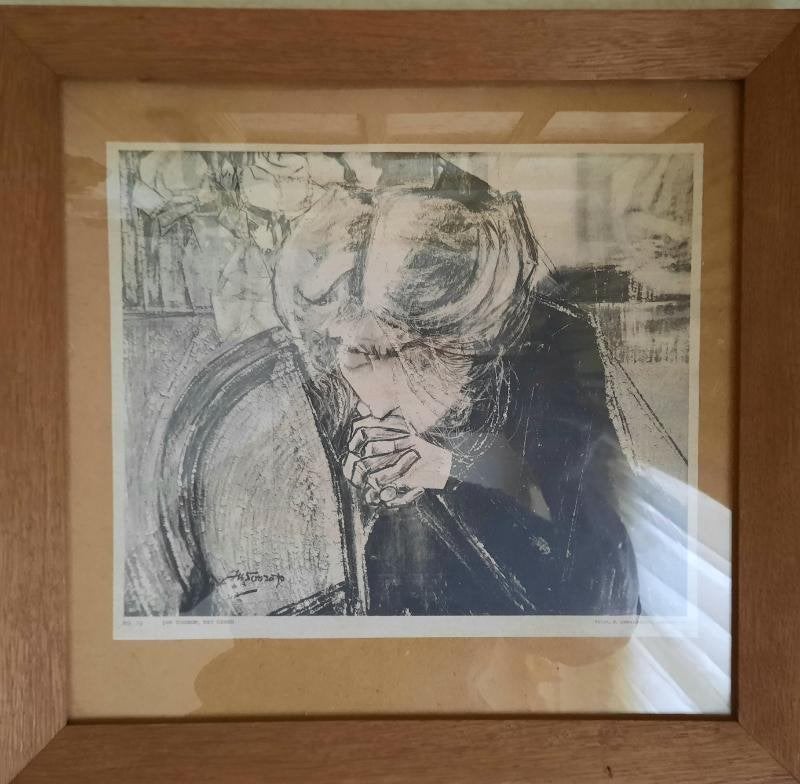 Jan Toorop ,portret van miek janssen (1890-1953), Ophalen of Verzenden, Mythologie, Ets, Ingelijst