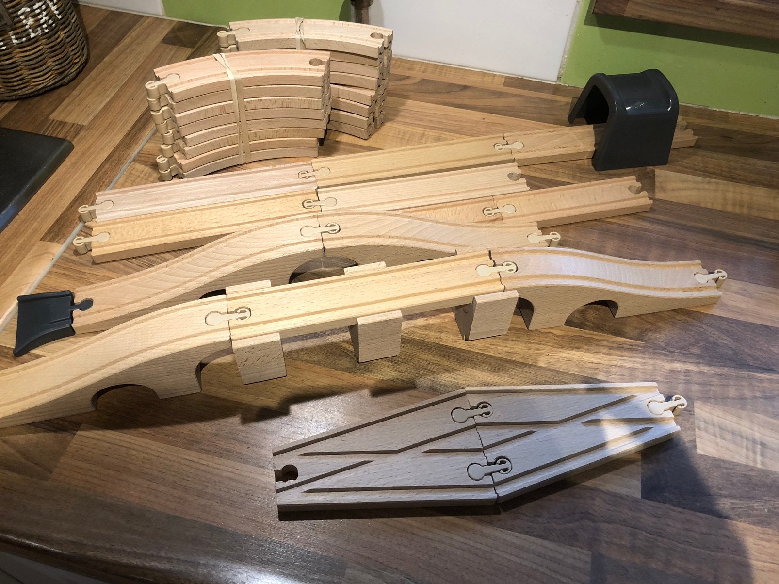 Houten Treinbaan Set met Bruggen en Spoorwissels treinrails, Ophalen of Verzenden, Gebruikt, Overige typen