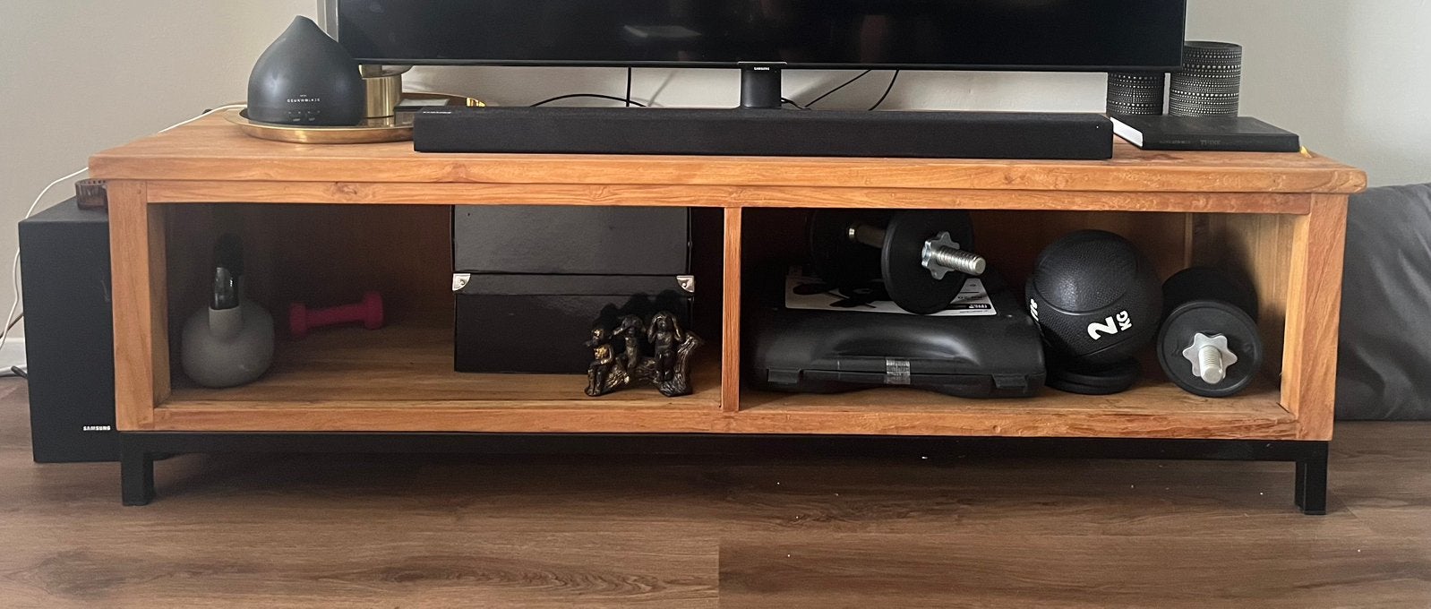 Houten TV meubel, Ophalen, Gebruikt, 150 tot 200 cm, Teakhout