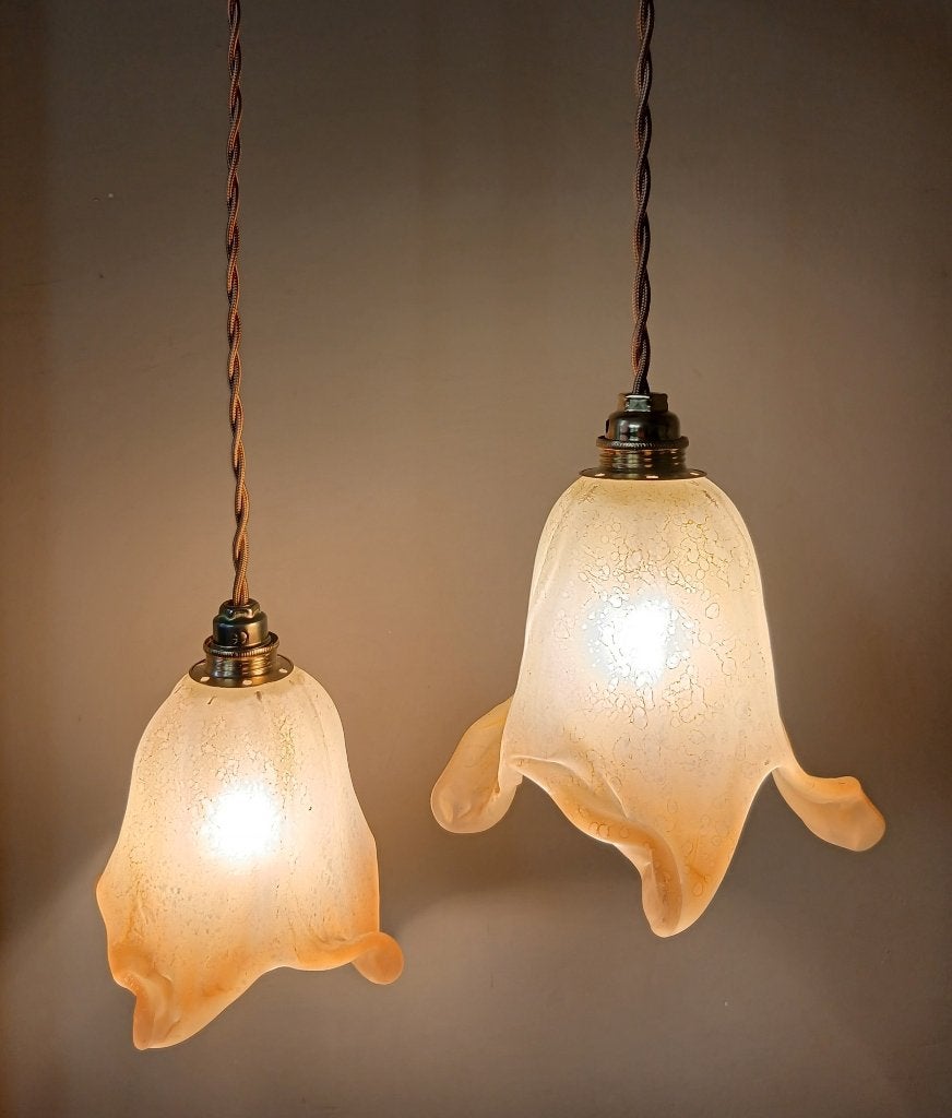 Set van 2 Vintage Murano hanglampen - Mid Century - Italy, Gebruikt, E14 (klein), Ophalen of Verzenden, Glas