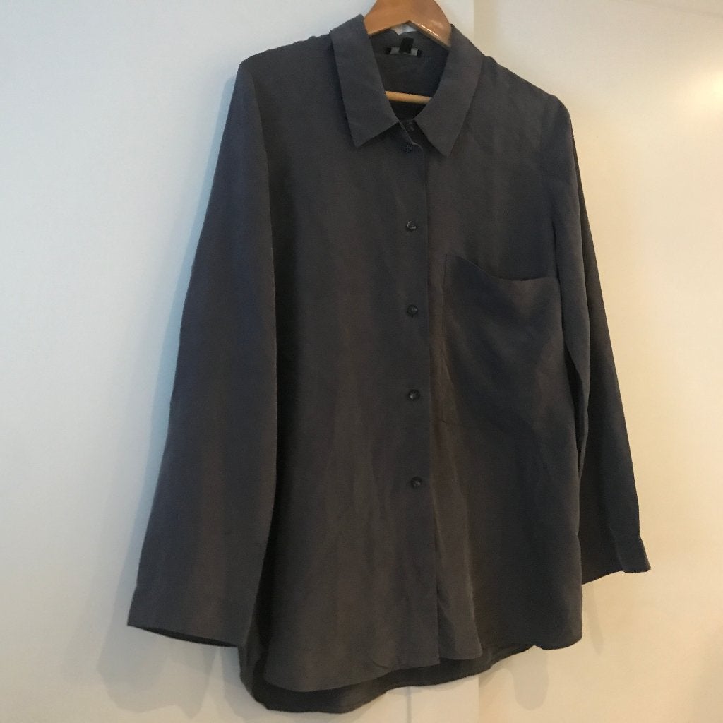 COS grijze 100% zijde silk blouse maat 40, Verzenden, Zo goed als nieuw, Maat 38/40 (M), Grijs