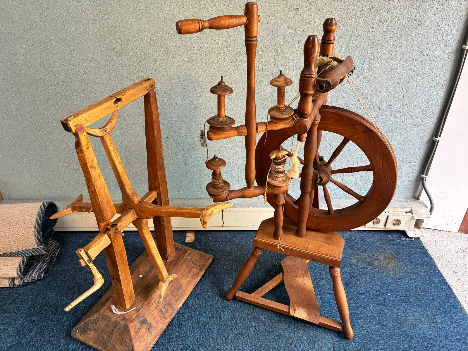 Antiek Spinnewiel en Wolhaspel - Decoratief en Functioneel, Ophalen, Gebruikt, Spinnewiel