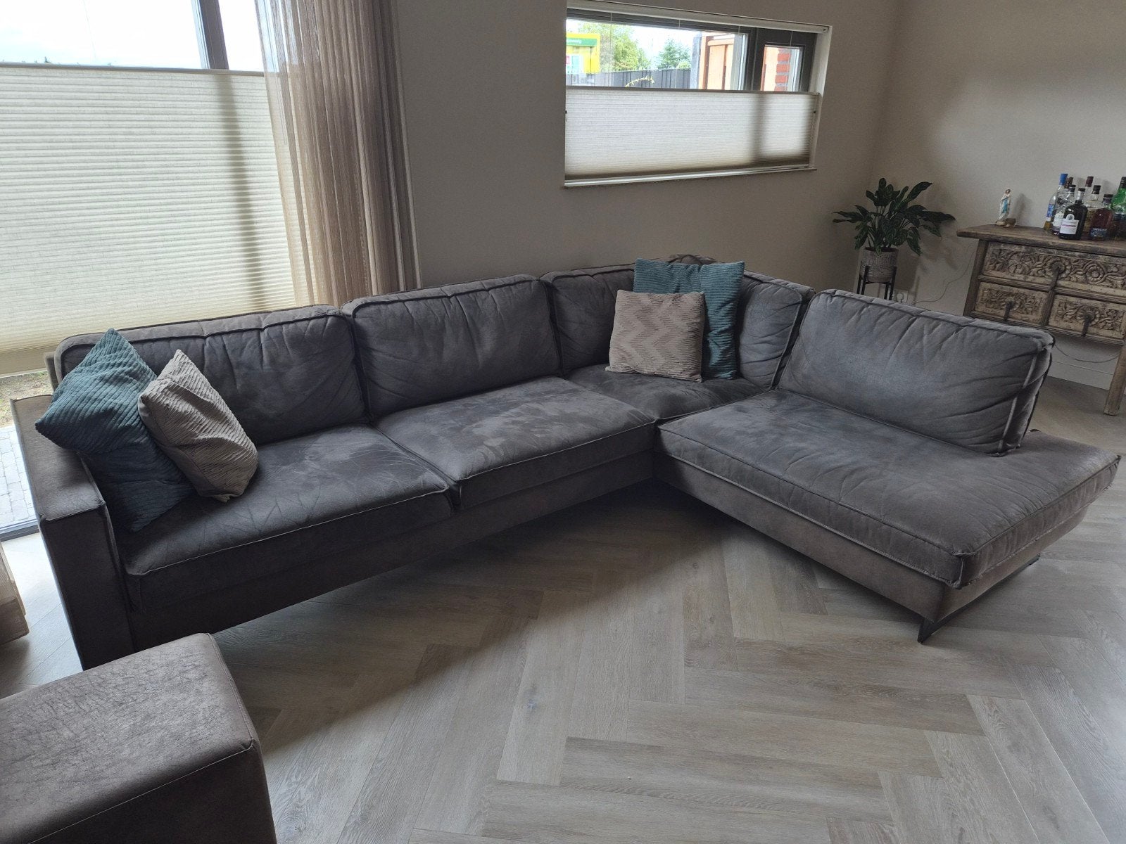 royale hoekbank met 2 poefs, Ophalen, Gebruikt, Leer, Modern