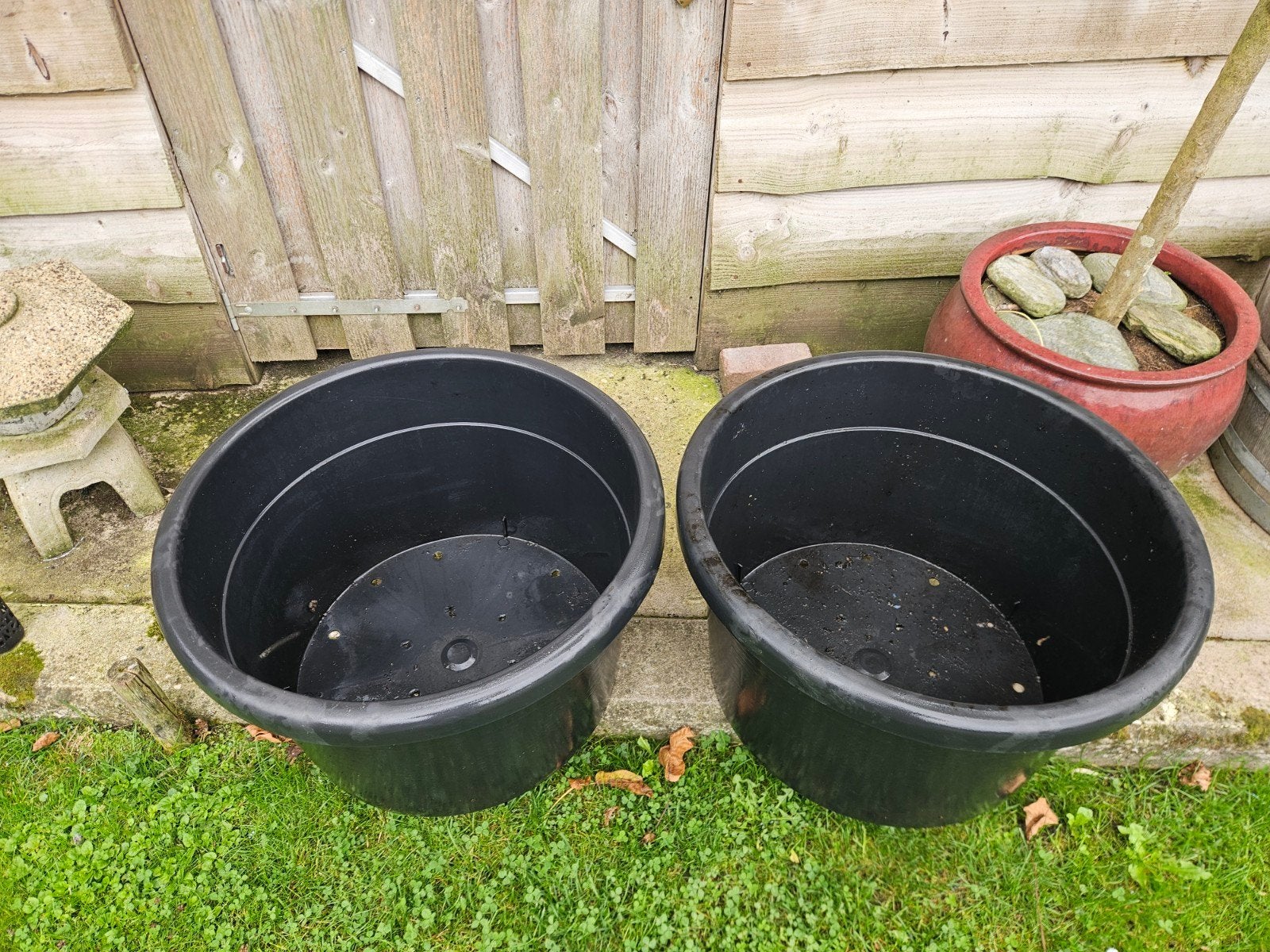 Set van 2 grote zwarte plantenbakken, Tuin en Terras, Ophalen, Kunststof, Gebruikt, 40 cm of meer
