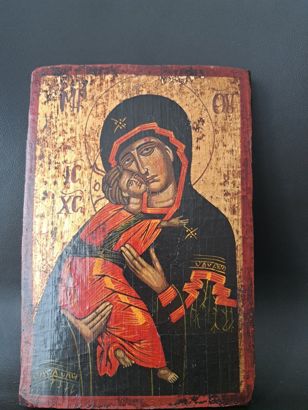 Prachtige handgeschilderd Grieks icoon van Maria met Kind, Antiek en Kunst, Antiek | Religie, Ophalen of Verzenden