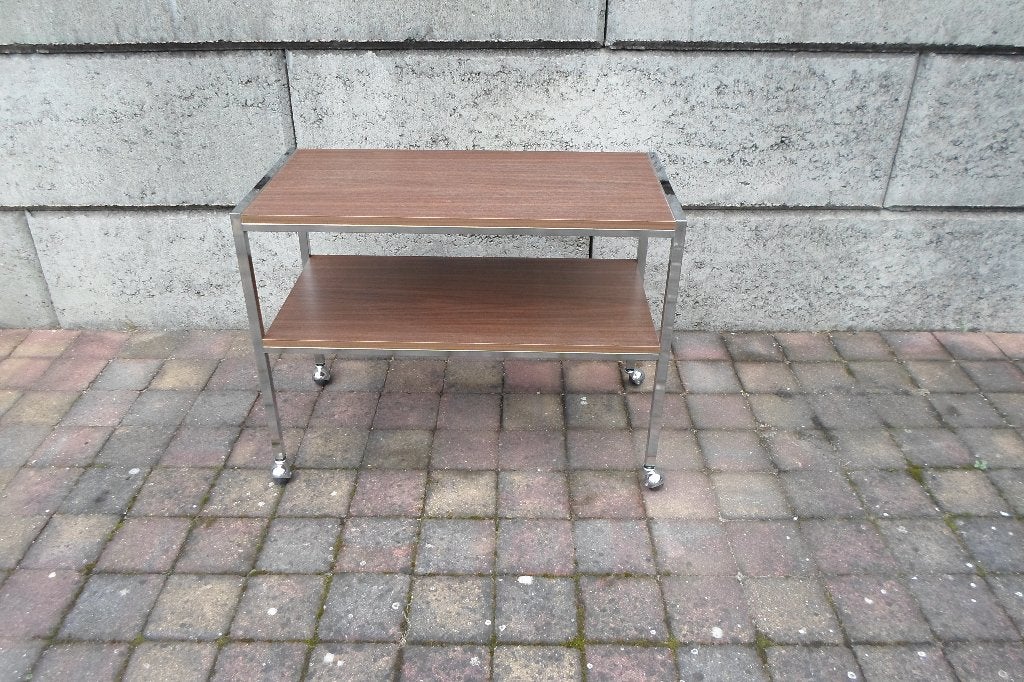 Vintage Trolley Hout Chroom, Huis en Inrichting, 50 tot 100 cm, Ophalen of Verzenden, Zo goed als nieuw, Vintage Design