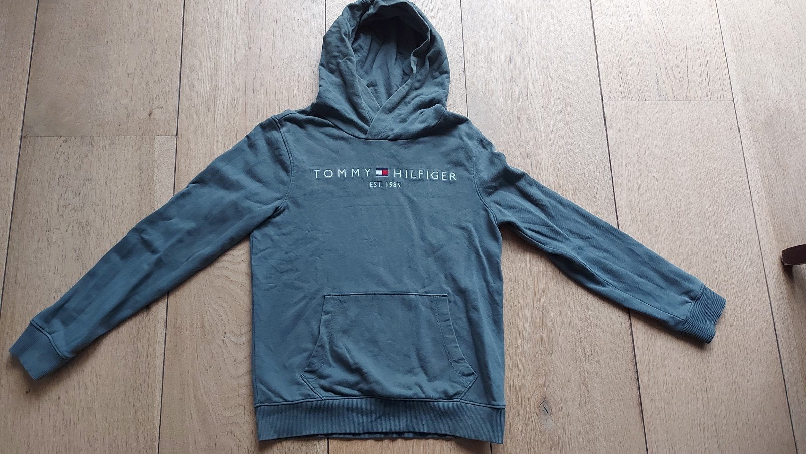 Tommy hilfiger groene hoodie maat 152., Gebruikt, Trui of Vest, Ophalen of Verzenden, Tommy Hilfiger