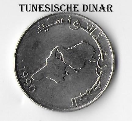 4 Tunesische munten: 1dinar -1/2 dinar -100 en 5 millimes, Ophalen of Verzenden, Vóór koninkrijk, Losse munt