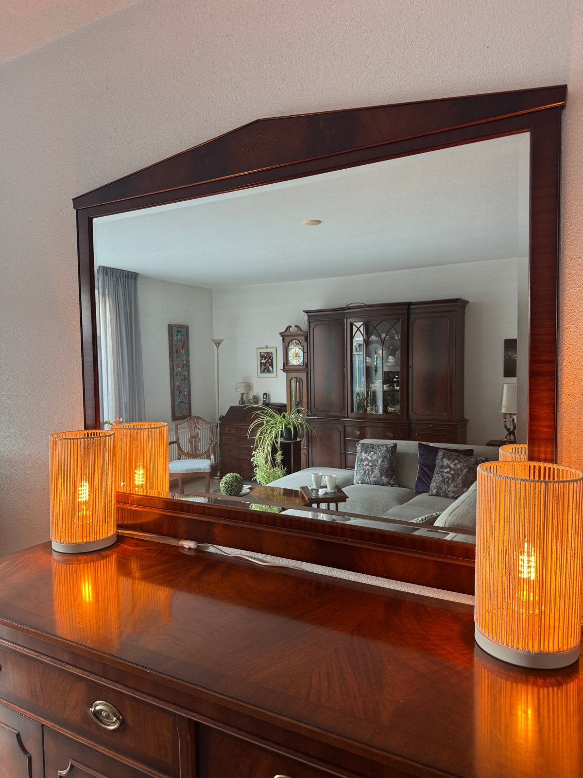 Grote mahoniehouten spiegel - 135x109 cm, Ophalen, Gebruikt, 100 tot 150 cm, 125 cm of meer