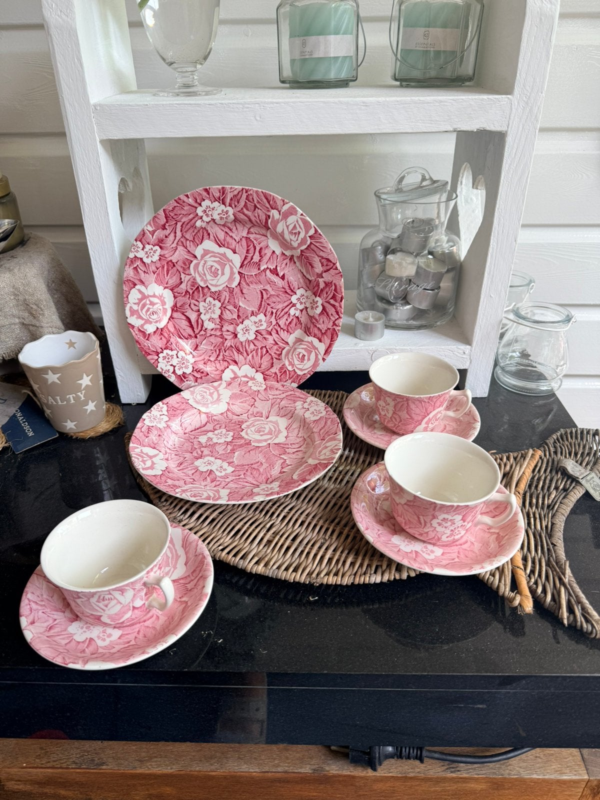 Burleigh Victorian chintz roze vintage servies izgst, Ophalen