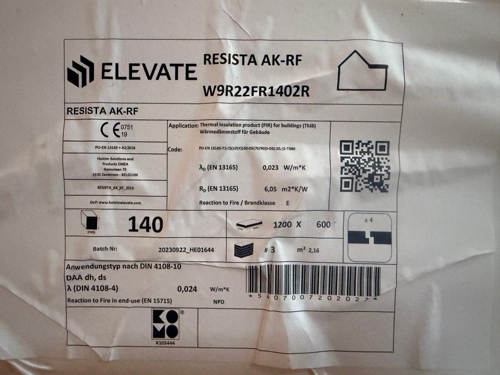 PIR Isolatie platen 1200 x 600 mm, 140 mm dikte, Doe-het-zelf en Verbouw, Ophalen, 10 tot 15 m², Vloerisolatie, 12 cm of meer