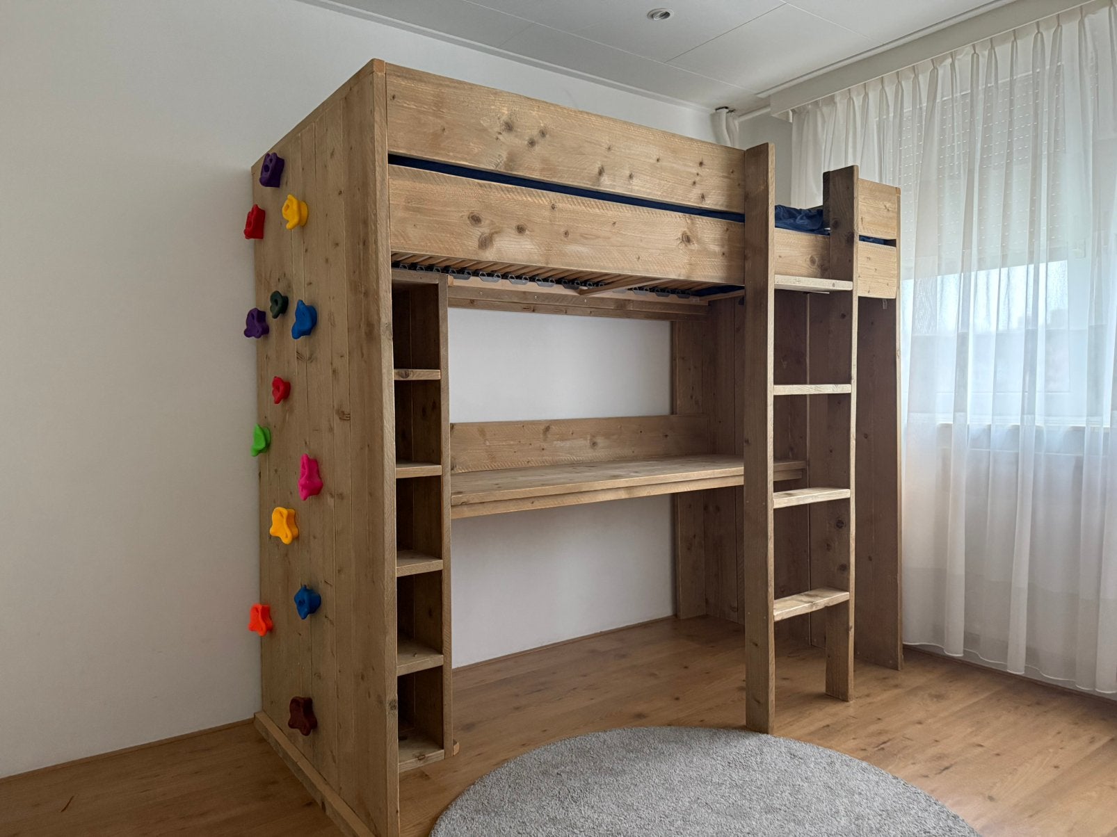Steigerhouten hoogslaper met bureau, Ophalen, Zo goed als nieuw, Hoogslaper