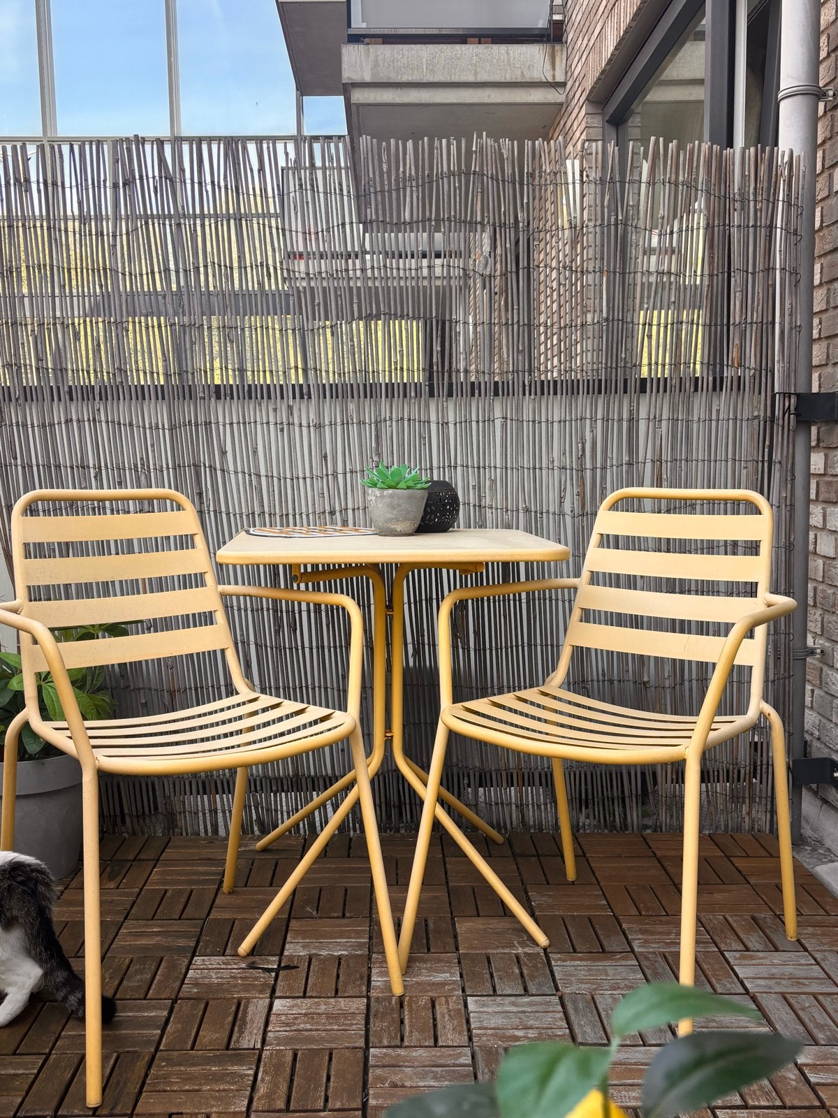 Gele tuinset (Kwantum) met 2 stoelen en tafel, Overige materialen, Gebruikt, Stoel, Tuinset