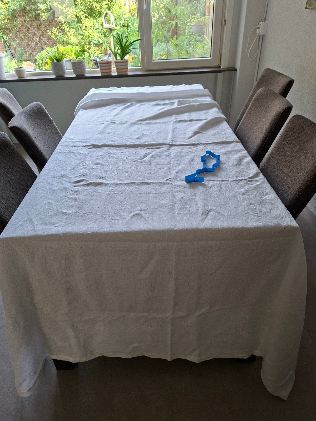 Tafelkleed damast om eventueel nog te borduren, Opengewerkt, 290 cm, Ophalen of Verzenden, Zo goed als nieuw
