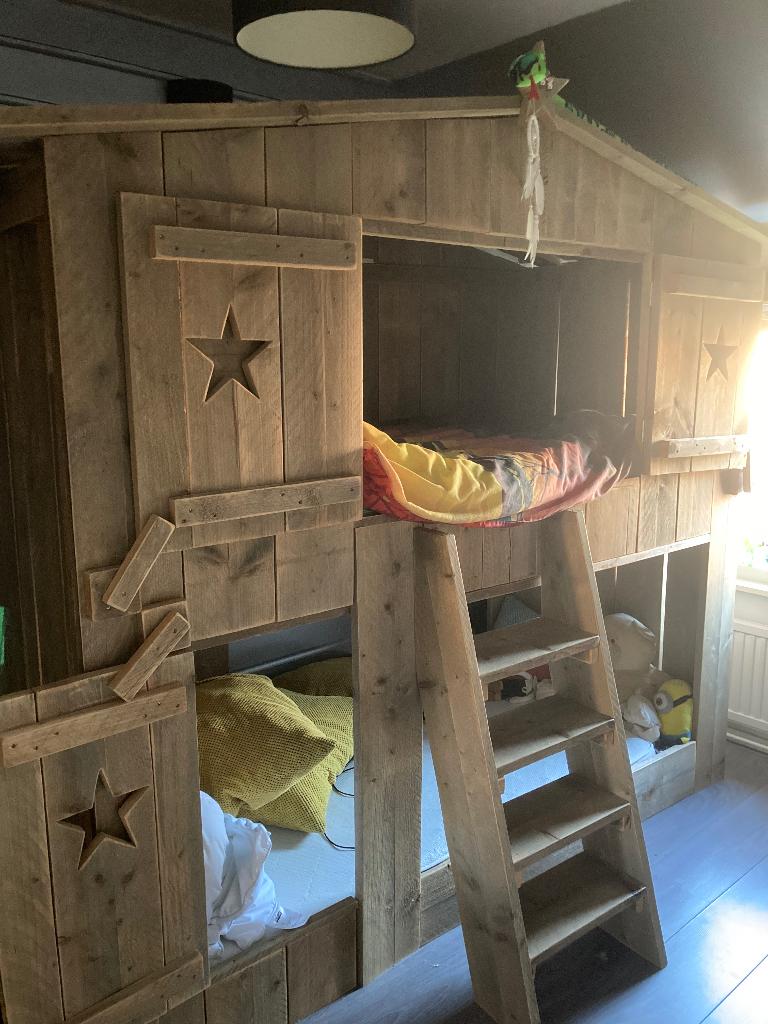 Laatste kans!Stoer Boomhut stapelbed ., Ophalen, 85 tot 100 cm, Gebruikt, Lattenbodem