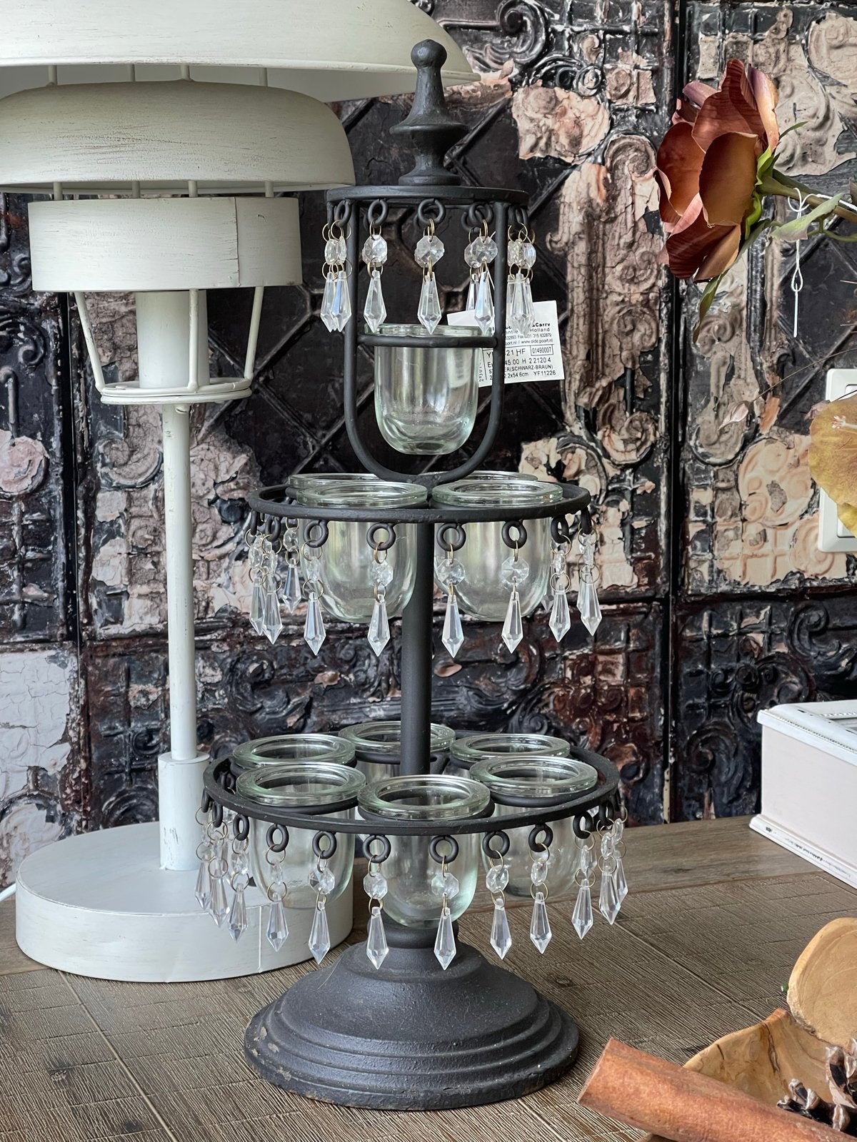 Zware waxinehouder met 11 glazen houders - Eyecatcher!, Gebruikt, Zwart, Ophalen of Verzenden, Metaal
