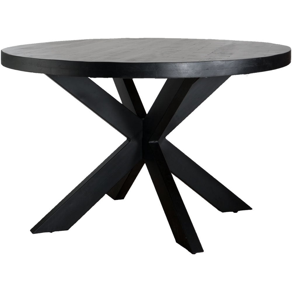 Eettafel Bob Zwart Mangohout ø130 cm Industrieel, Huis en Inrichting, Ophalen, 100 tot 150 cm, Rond, 200 cm of meer