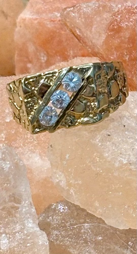 Gouden Piet Ring (croco) met 3 Zirkonia's - Maat 21/22, Met kristal, Gebruikt, 20 of groter, Ophalen of Verzenden