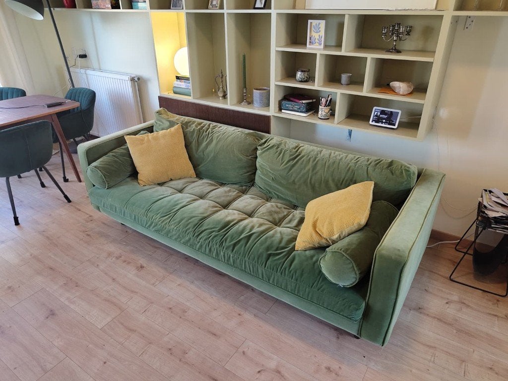 Leuke groene lounge bank, Ophalen, Gebruikt, Driepersoons, 75 tot 100 cm