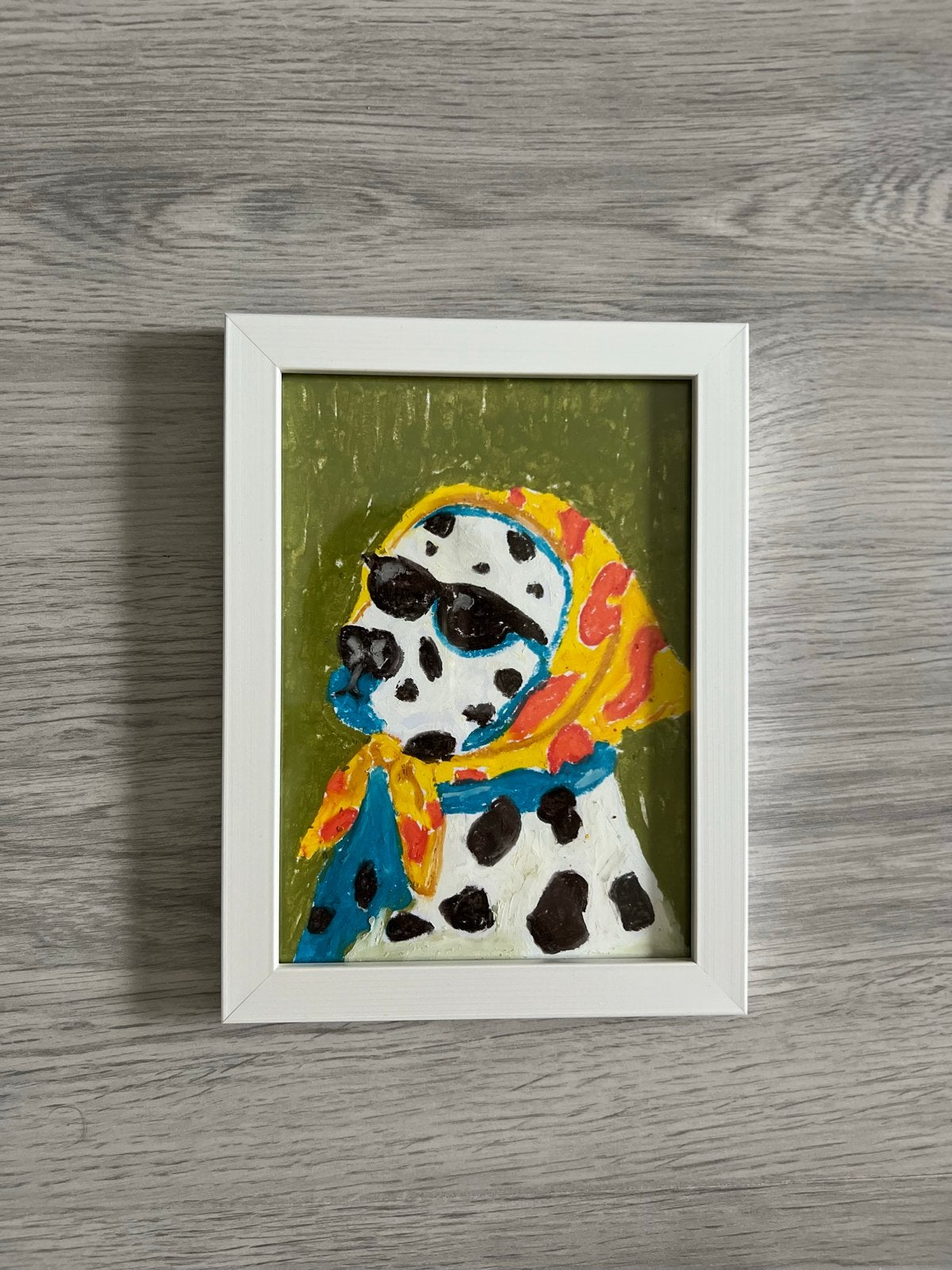 Handgemaakt olieverf pastel kunstwerk Dalmatiër, Antiek en Kunst, Pastel, Handgeschilderd, Papier/karton, Ophalen of Verzenden