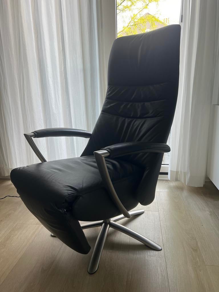 Framati design Twice zwarte leren relax fauteuil, Ophalen, Gebruikt, Leer, 75 tot 100 cm
