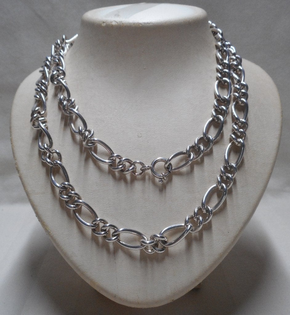 Zilveren lange massieve schakel ketting nr.1285, Sieraden, Tassen en Uiterlijk, Kettingen, Verzenden, Zo goed als nieuw, Zilver