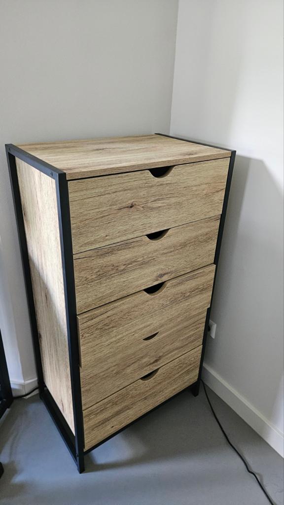 Ladekast met 5 lades - Hout en Zwart Metaal (60x40x110cm), Ophalen, 5 laden of meer, 100 tot 150 cm, 50 tot 100 cm