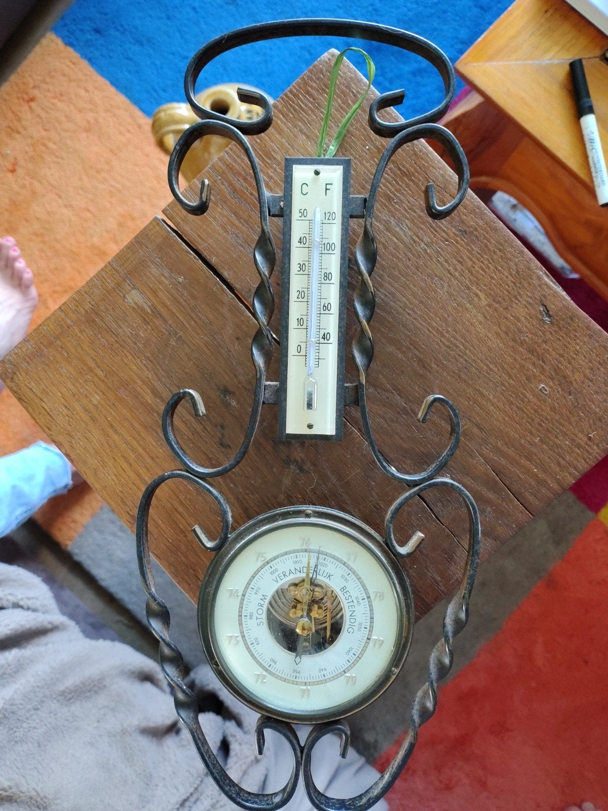 Vintage Weerstation - Barometer & Thermometer Smeedijzer, Ophalen of Verzenden