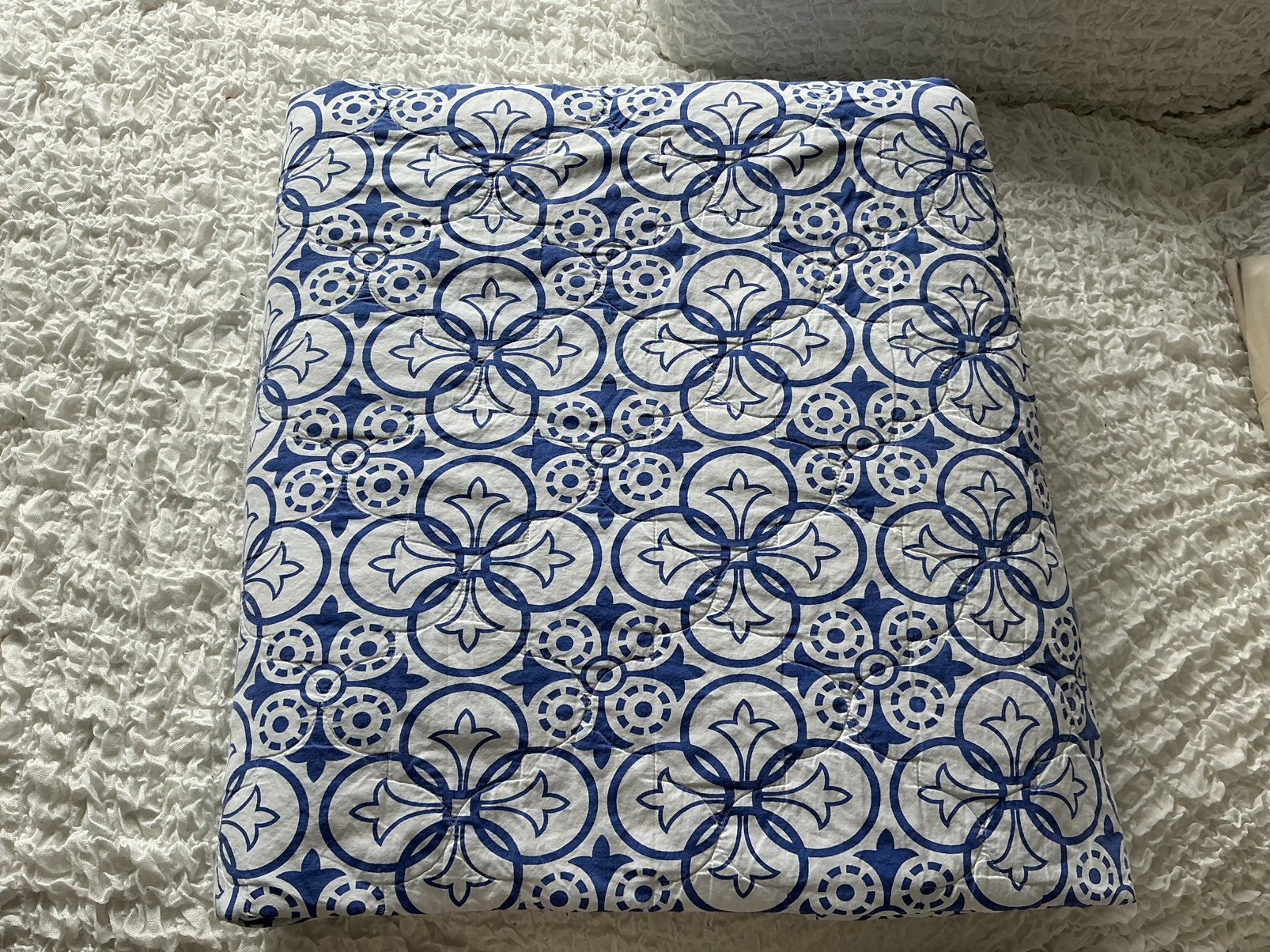 Blauw-wit sprei met Mediterraan Patroon, Huis en Inrichting, Blauw, Tweepersoons, Ophalen of Verzenden, Deken of Dekbed