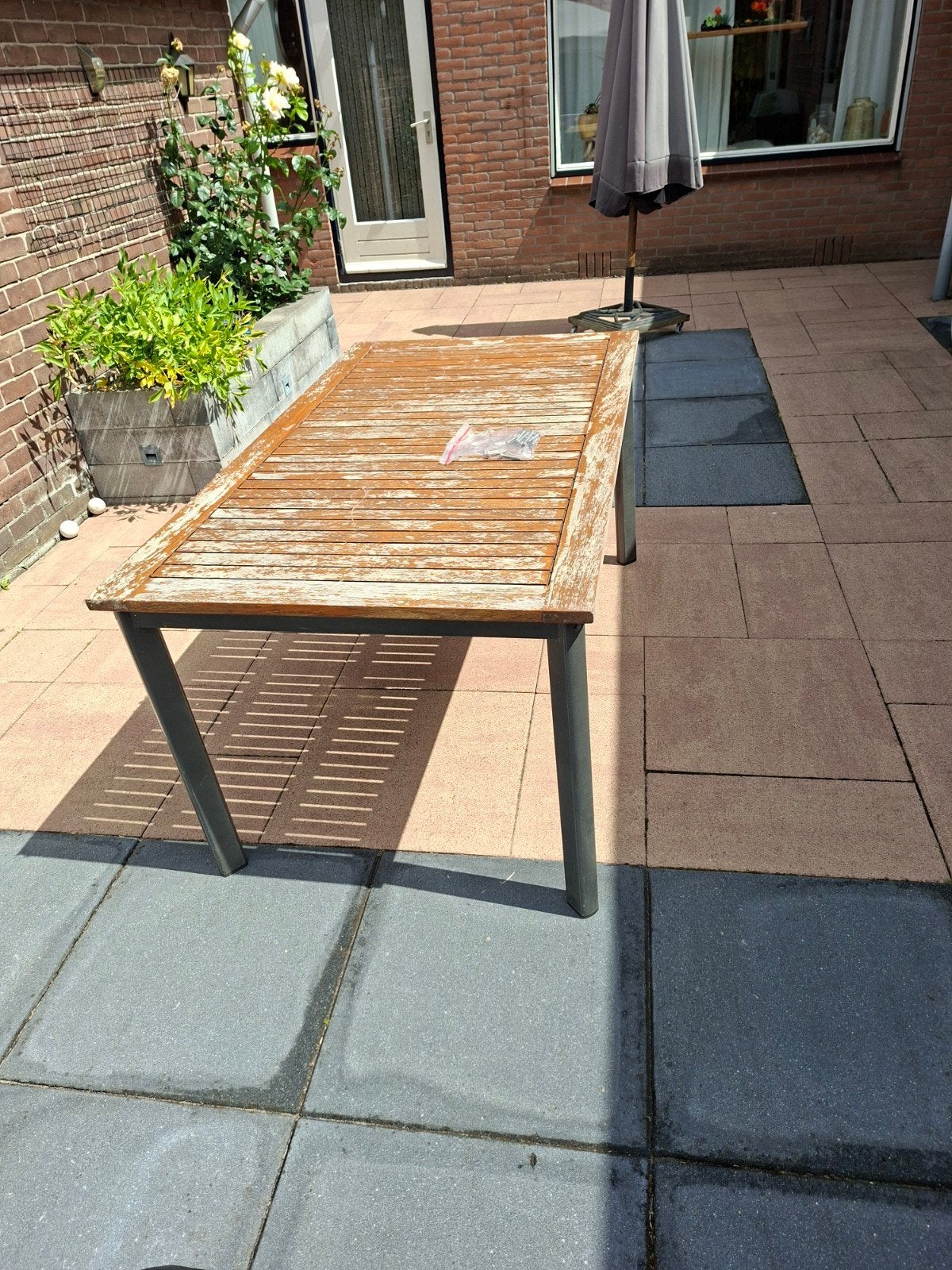 Teakhouten tuintafel 90x160, Ophalen, Gebruikt