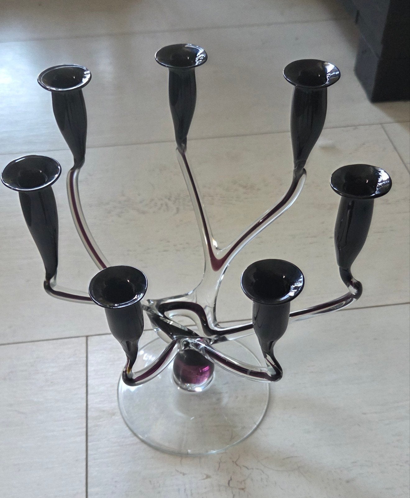 7-arms glazen kandelaar Borec Sipec 19cm hoog, 18cm breed, Antiek en Kunst, Antiek | Kandelaars, Ophalen of Verzenden