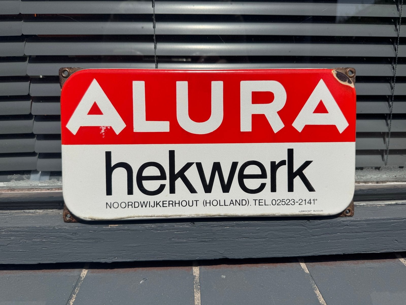 Vintage Emaille Reclamebord Alura Hekwerk Noordwijkerhout, Ophalen of Verzenden