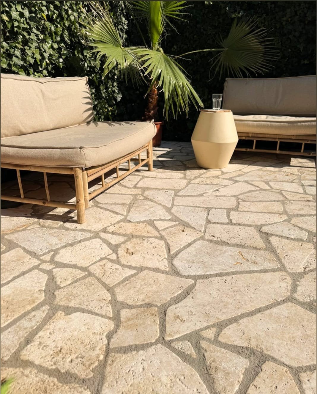 Travertin flagstones zgan beige/zand kleur 60mtr2, Ophalen, Zo goed als nieuw, Natuursteen, Terrastegels