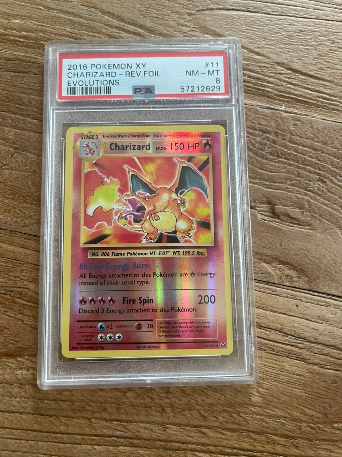 PSA 8 Charizard Reverse Holo 11/108 XY Evolutions Pokémon, Hobby en Vrije tijd, Verzamelkaartspellen | Pokémon, Ophalen of Verzenden