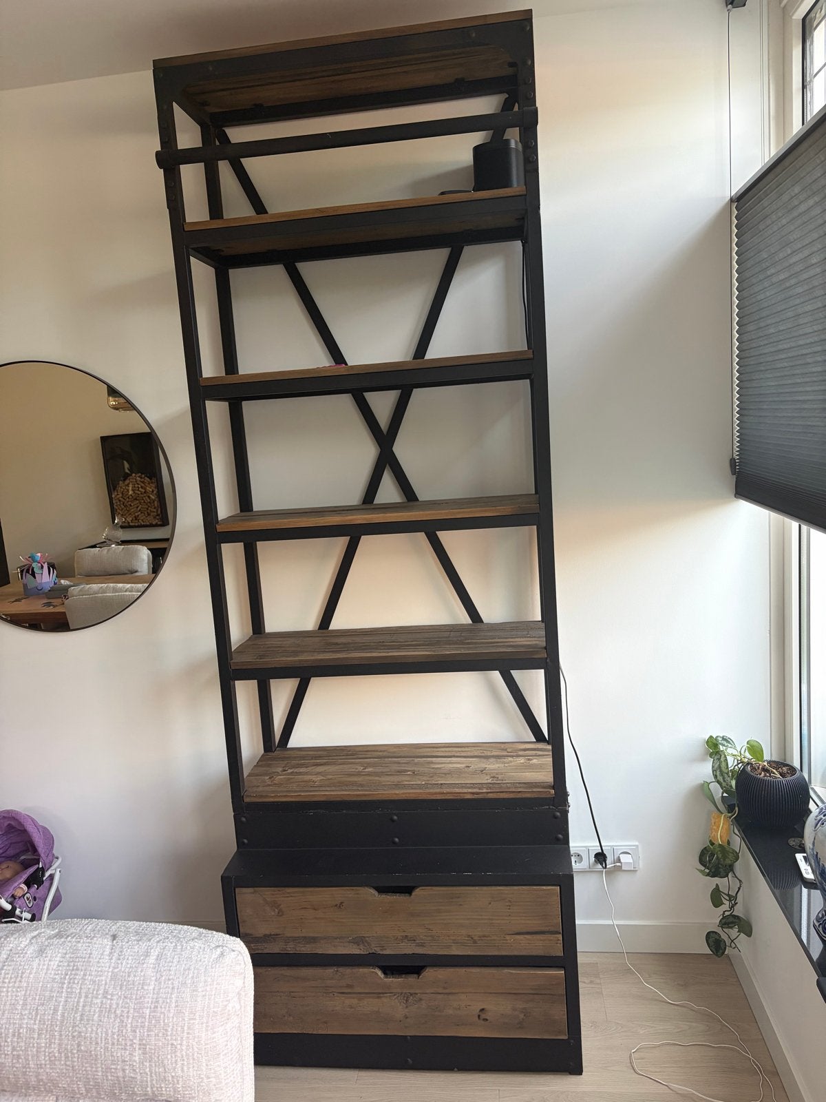 Industriële kast met lades - Hout en Metaal, Ophalen, Gebruikt, 200 cm of meer, 50 tot 100 cm