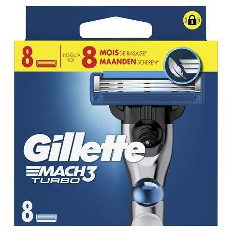 Gillette Mach3 Turbo Scheermesjes 8 stuks, Ophalen, Nieuw, Gehele gezicht