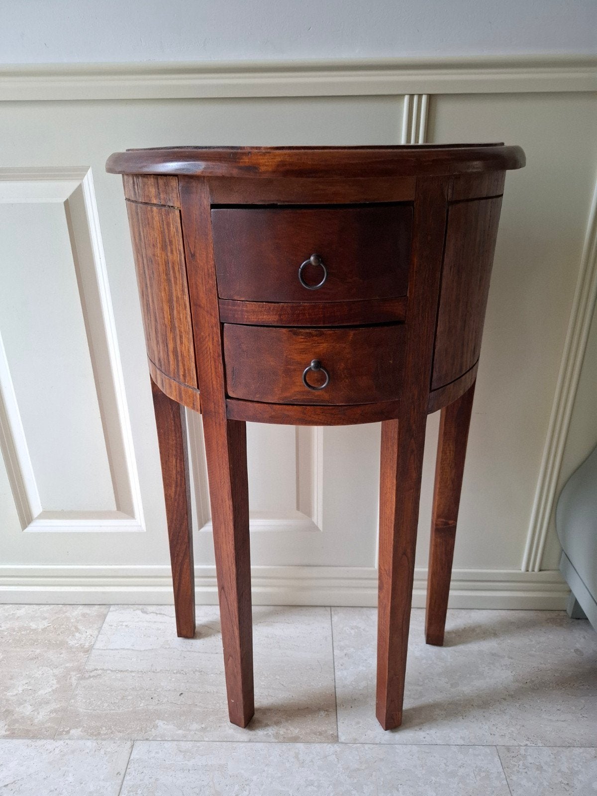 Halfronde bijzettafel  met 2 lades, Ophalen, Overige vormen, Hout
