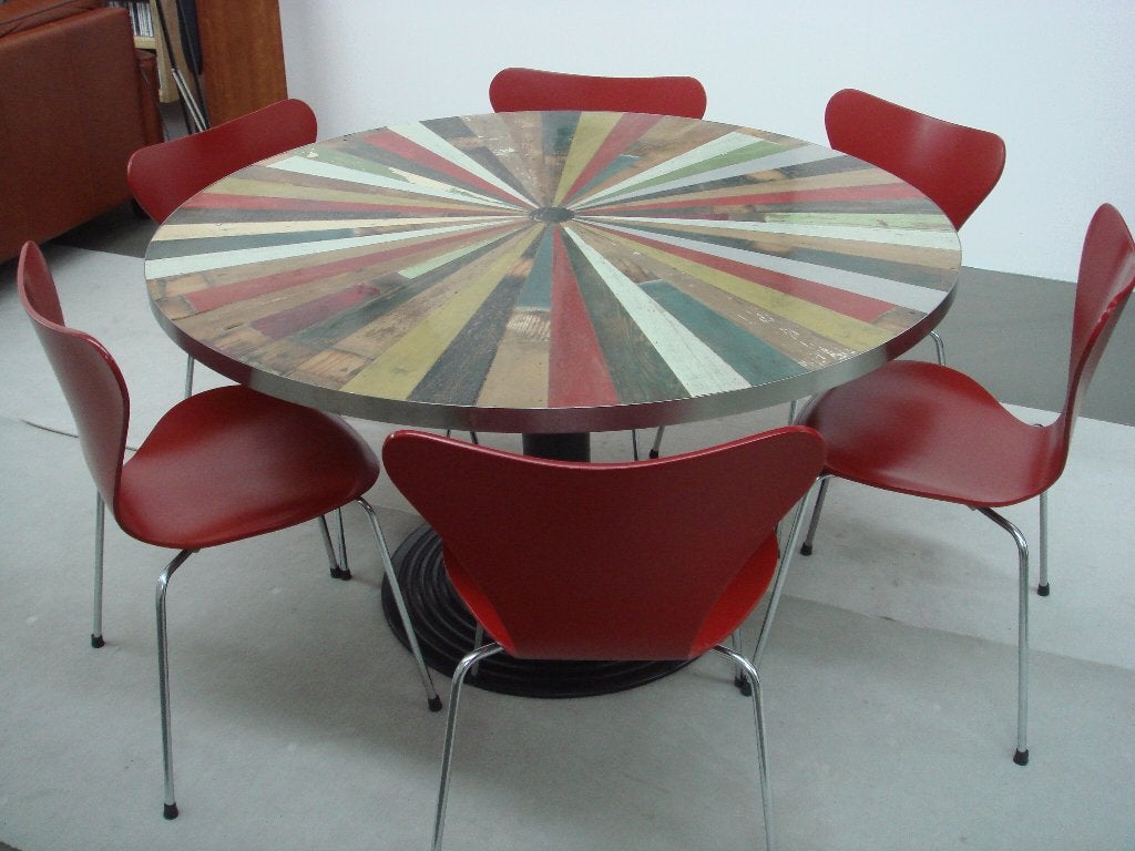 Ovale en ronde tafel eikenhout sloophout betonlook bamboe., 100 tot 150 cm, Nieuw, 50 tot 100 cm, Tafelblad