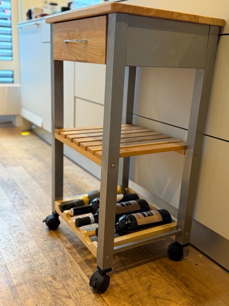 Houten Keukenwagen, Ophalen, Minder dan 50 cm, Grijs, Zo goed als nieuw